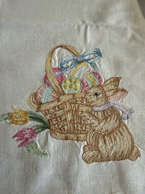 Set of 4 Vintage Easter Embroidered Cross Stitch Cotton Linen Placemats Runner
